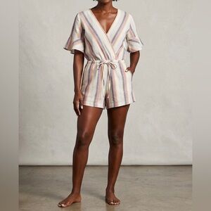 Just Living Size S Linen Cotton Blend Multicolour Romper Jumpsuit Summer Ruffle